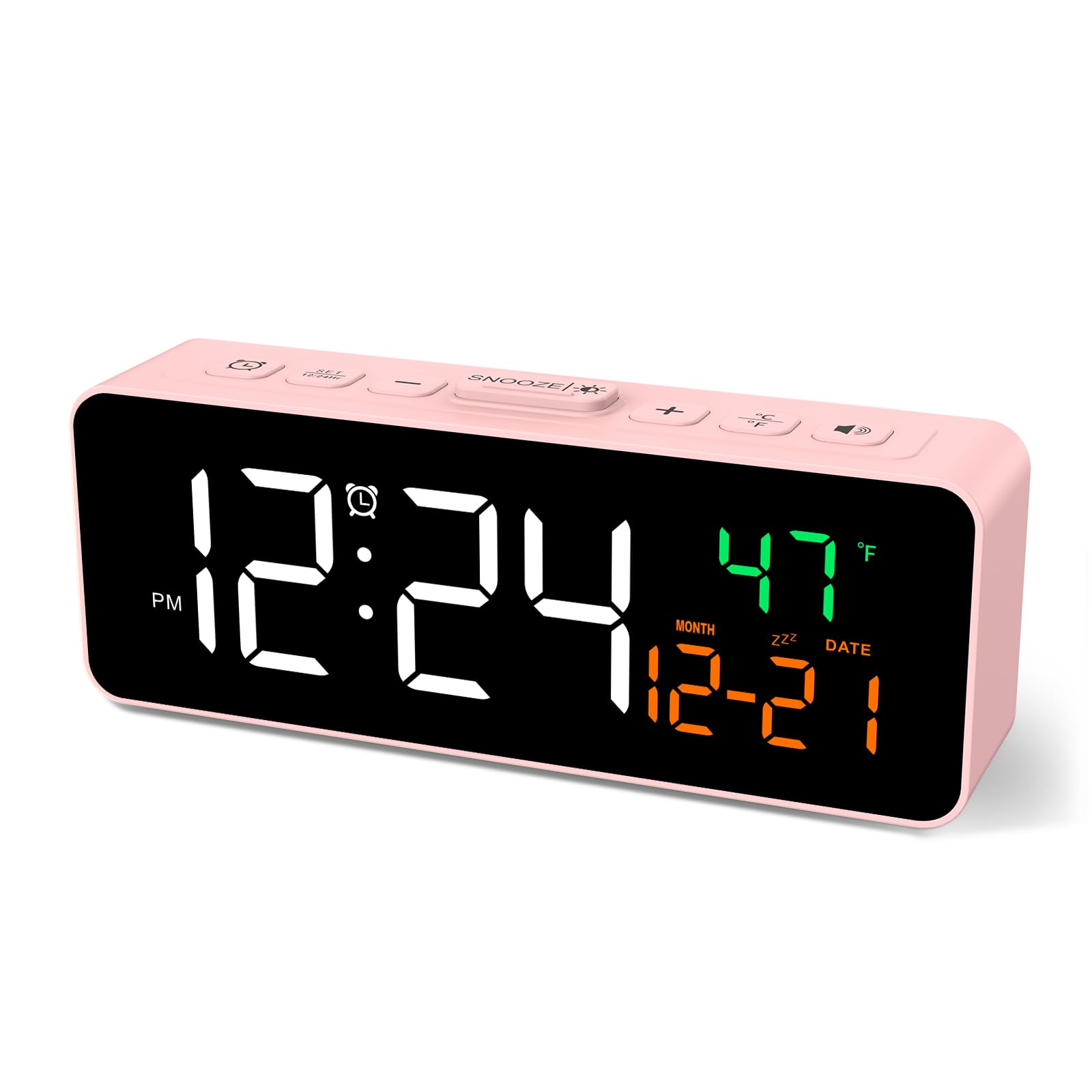 Netzu 3-in-1 Digital Clocks for Living Room with Temperature, Date & Time Display - 4 Levels Birghtness, 3 Volumes, Small & Compact Plug-in Alarm Clock for Bedroom, Office (Black)