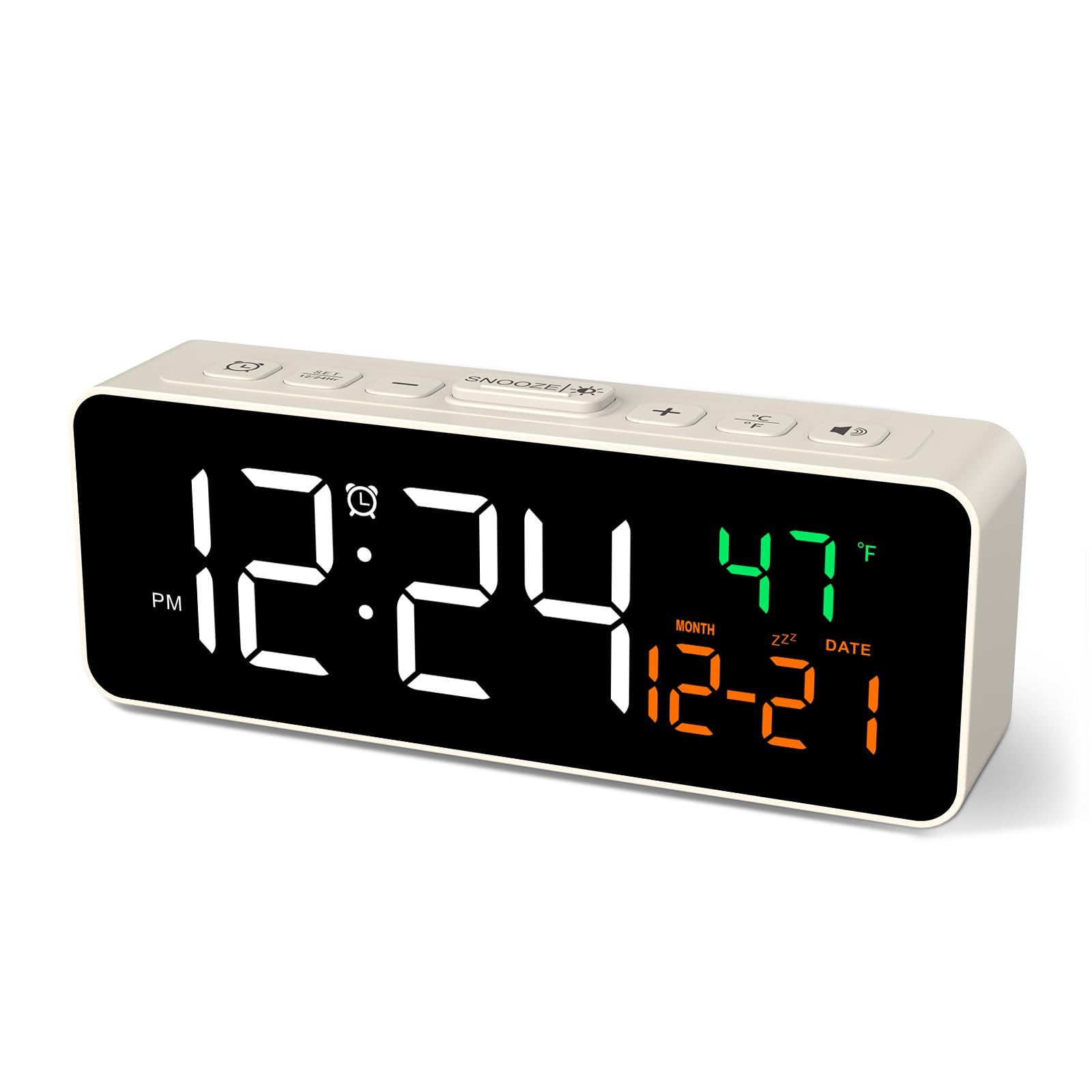 Netzu 3-in-1 Digital Clocks for Living Room with Temperature, Date & Time Display - 4 Levels Birghtness, 3 Volumes, Small & Compact Plug-in Alarm Clock for Bedroom, Office (Black)