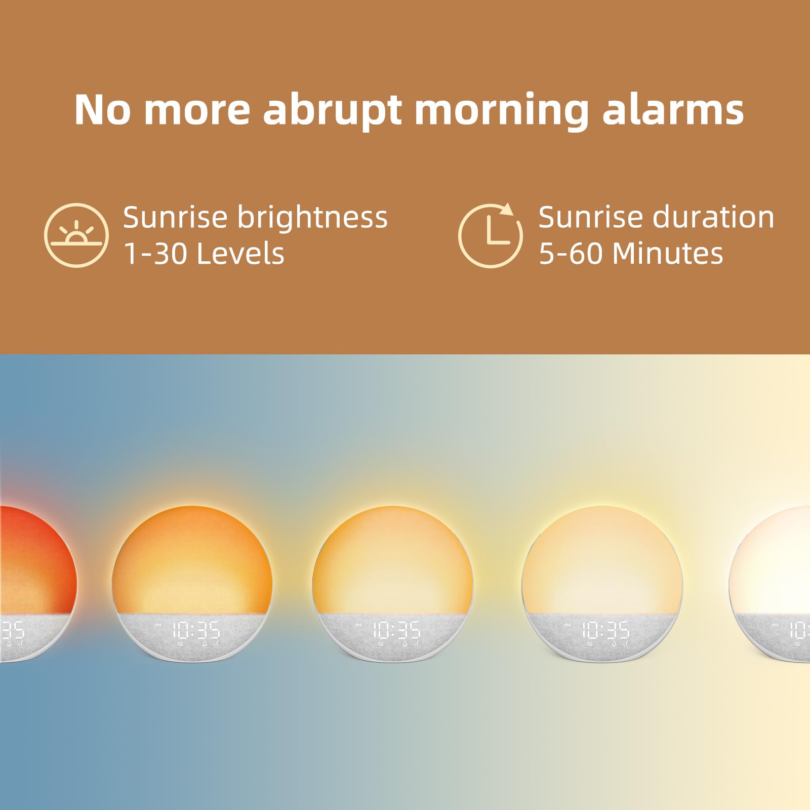 Sunrise Alarm Clock White Noise Machine: Natural Wake Up Light - Dimmable Clock with Bluetooth Speaker for Bedroom - 25 Sleep Sounds for Baby Adults Kids Putty