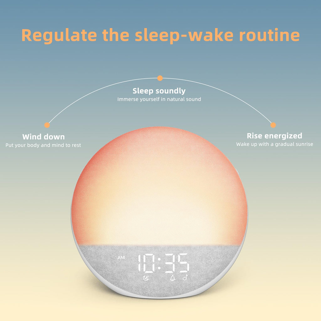 Sunrise Alarm Clock White Noise Machine: Natural Wake Up Light - Dimmable Clock with Bluetooth Speaker for Bedroom - 25 Sleep Sounds for Baby Adults Kids Putty