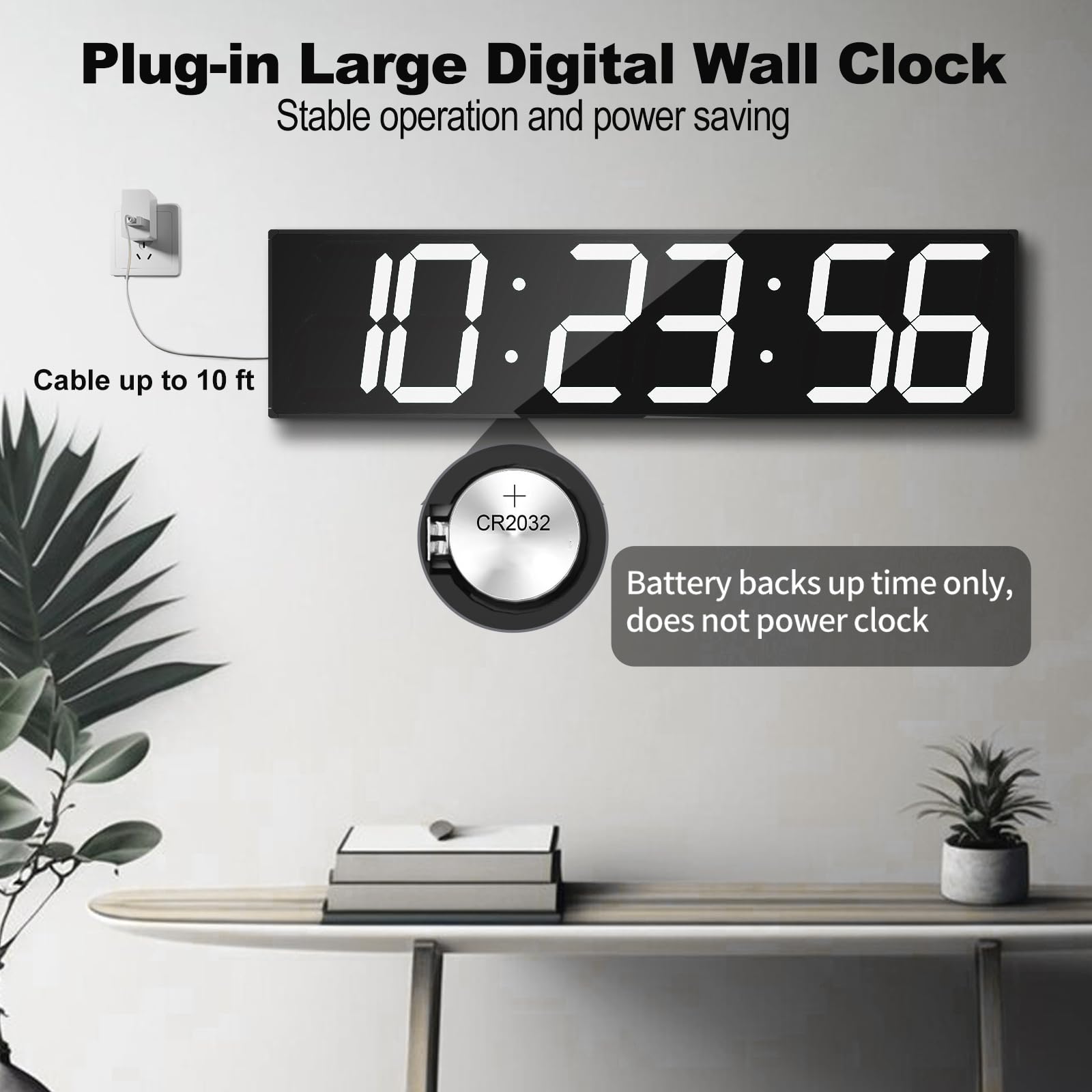 CHKOSDA Digital Wall Clock, Oversize Led Digital Clock Large Display with Auto Dimmer, Huge Countdown Timer with Remote Control, 27" Wide Display, 6 Digits, Wall Mount, Date and Temperature(Ice Blue)