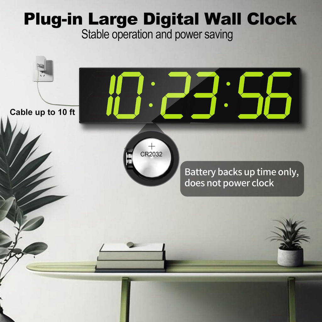 CHKOSDA Digital Wall Clock, Oversize Led Digital Clock Large Display with Auto Dimmer, Huge Countdown Timer with Remote Control, 27" Wide Display, 6 Digits, Wall Mount, Date and Temperature(Ice Blue)