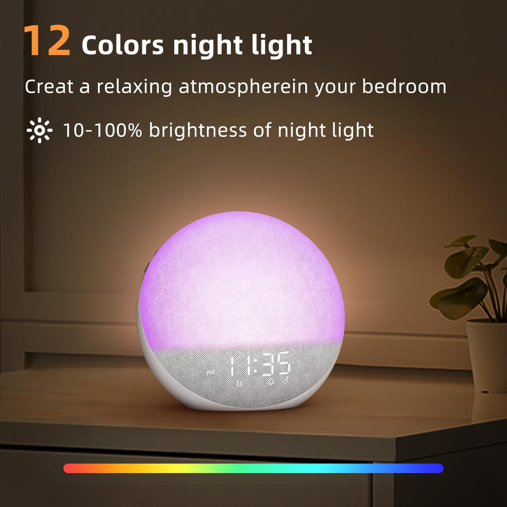 Sunrise Alarm Clock White Noise Machine: Natural Wake Up Light - Dimmable Clock with Bluetooth Speaker for Bedroom - 25 Sleep Sounds for Baby Adults Kids Putty