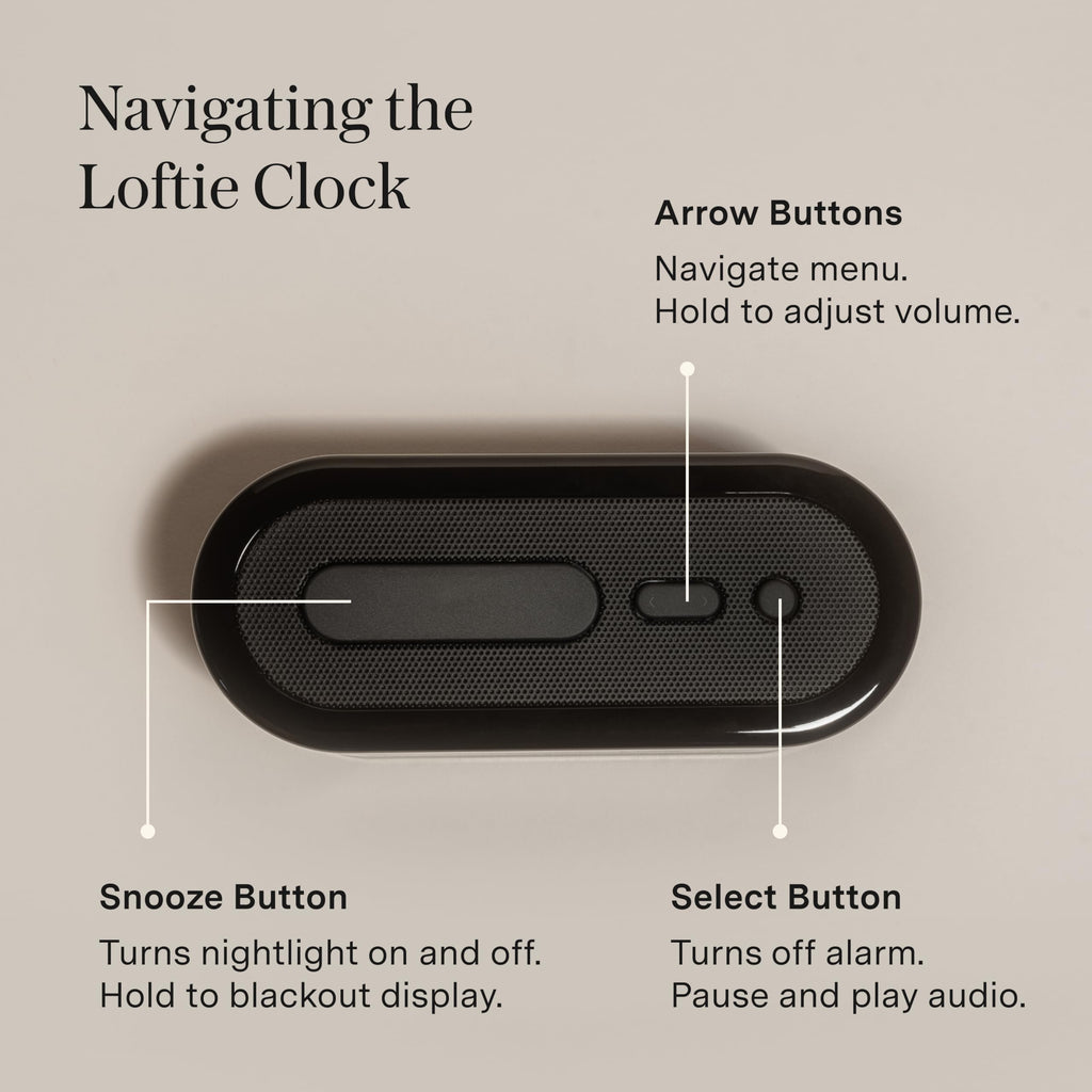 Loftie Alarm Clock with Sound Machine – Smart Alarm Clock with Night Light, White Noise, Bluetooth Speaker, 100+ Sounds Included Free, No Subscription Required, Blackout Mode- Black