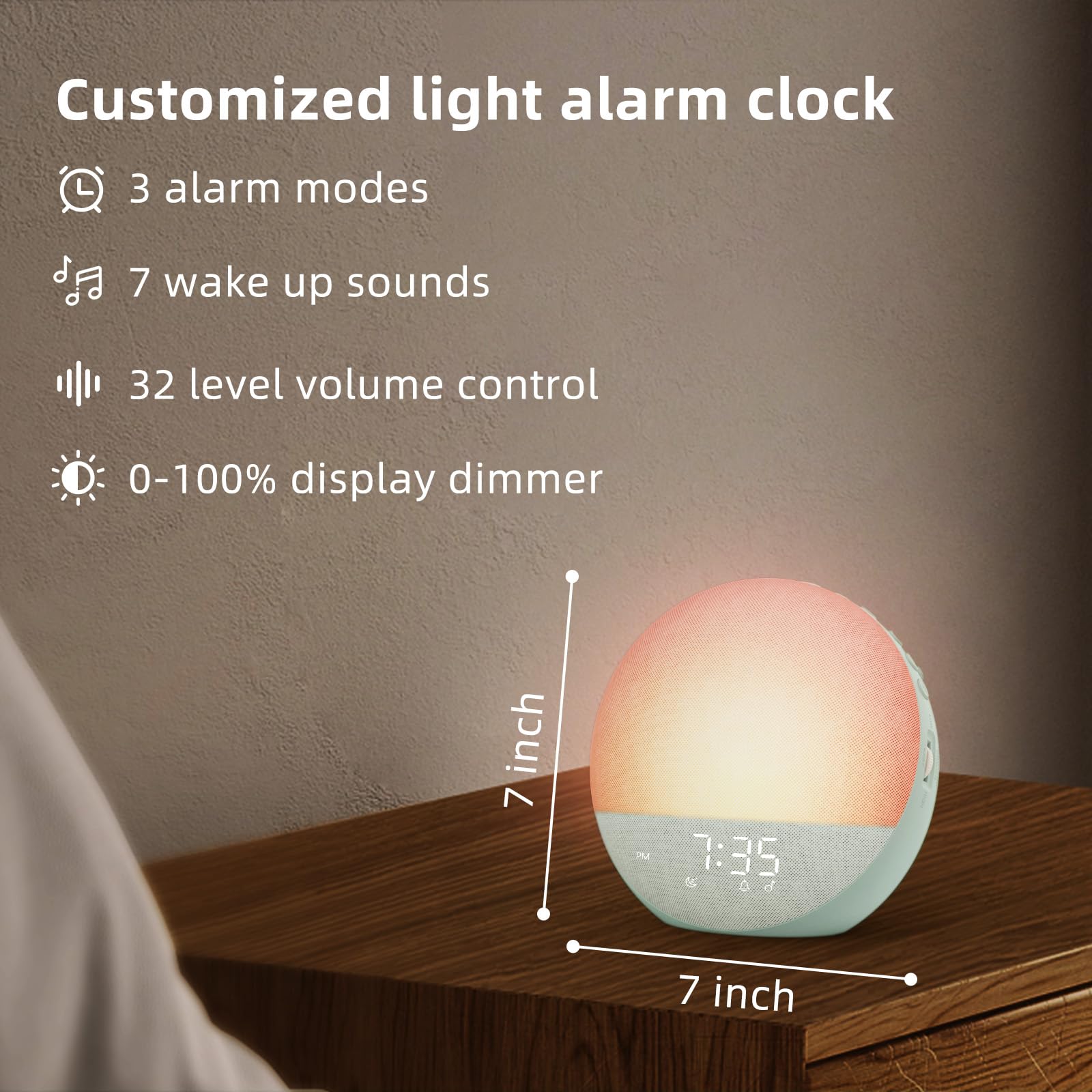 Sunrise Alarm Clock White Noise Machine: Natural Wake Up Light - Dimmable Clock with Bluetooth Speaker for Bedroom - 25 Sleep Sounds for Baby Adults Kids Putty