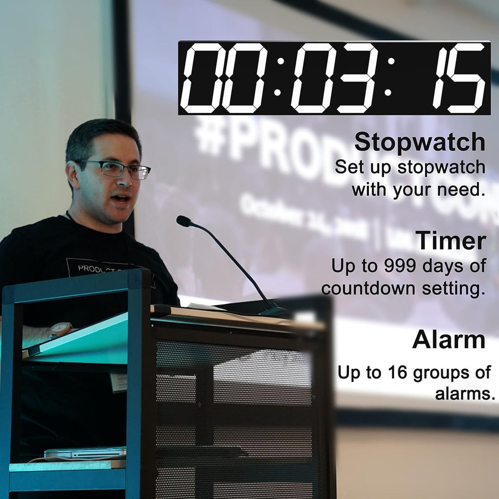 CHKOSDA Digital Wall Clock, Oversize Led Digital Clock Large Display with Auto Dimmer, Huge Countdown Timer with Remote Control, 27" Wide Display, 6 Digits, Wall Mount, Date and Temperature(Ice Blue)