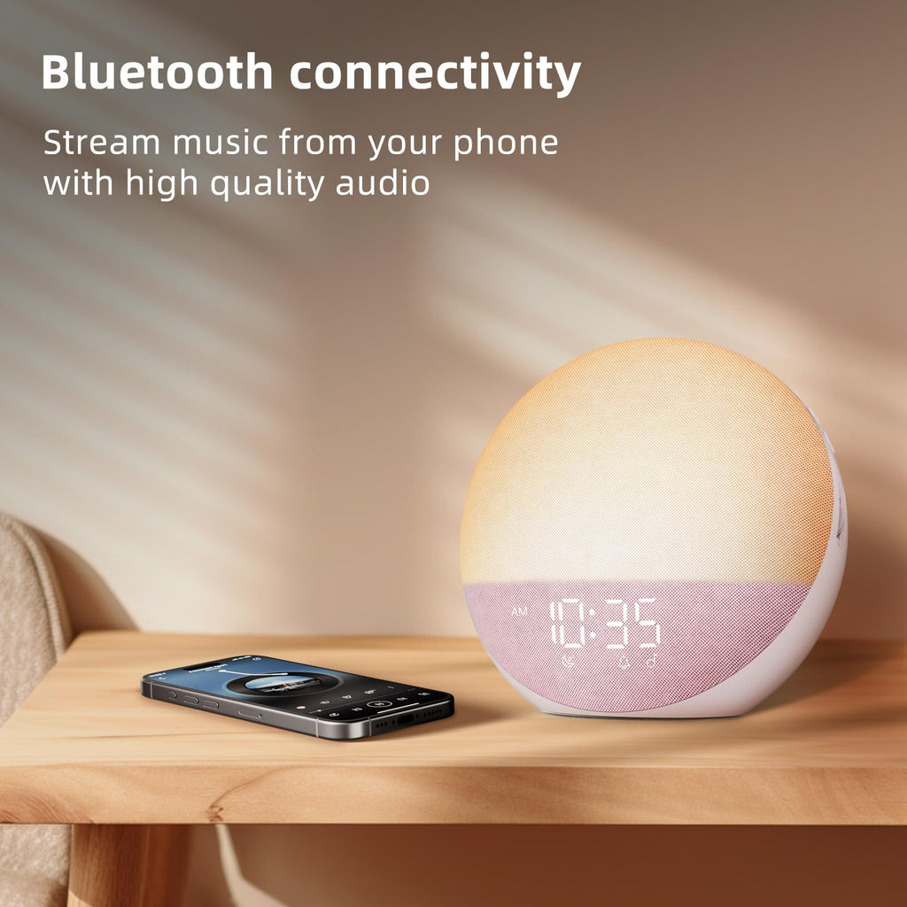 Sunrise Alarm Clock White Noise Machine: Natural Wake Up Light - Dimmable Clock with Bluetooth Speaker for Bedroom - 25 Sleep Sounds for Baby Adults Kids Putty