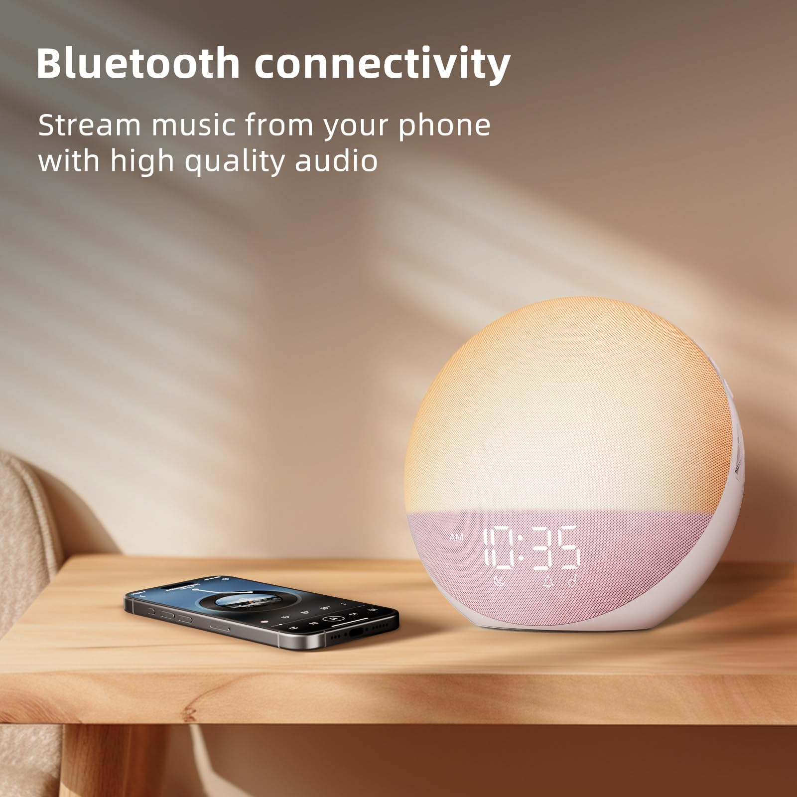 Sunrise Alarm Clock White Noise Machine: Natural Wake Up Light - Dimmable Clock with Bluetooth Speaker for Bedroom - 25 Sleep Sounds for Baby Adults Kids Putty
