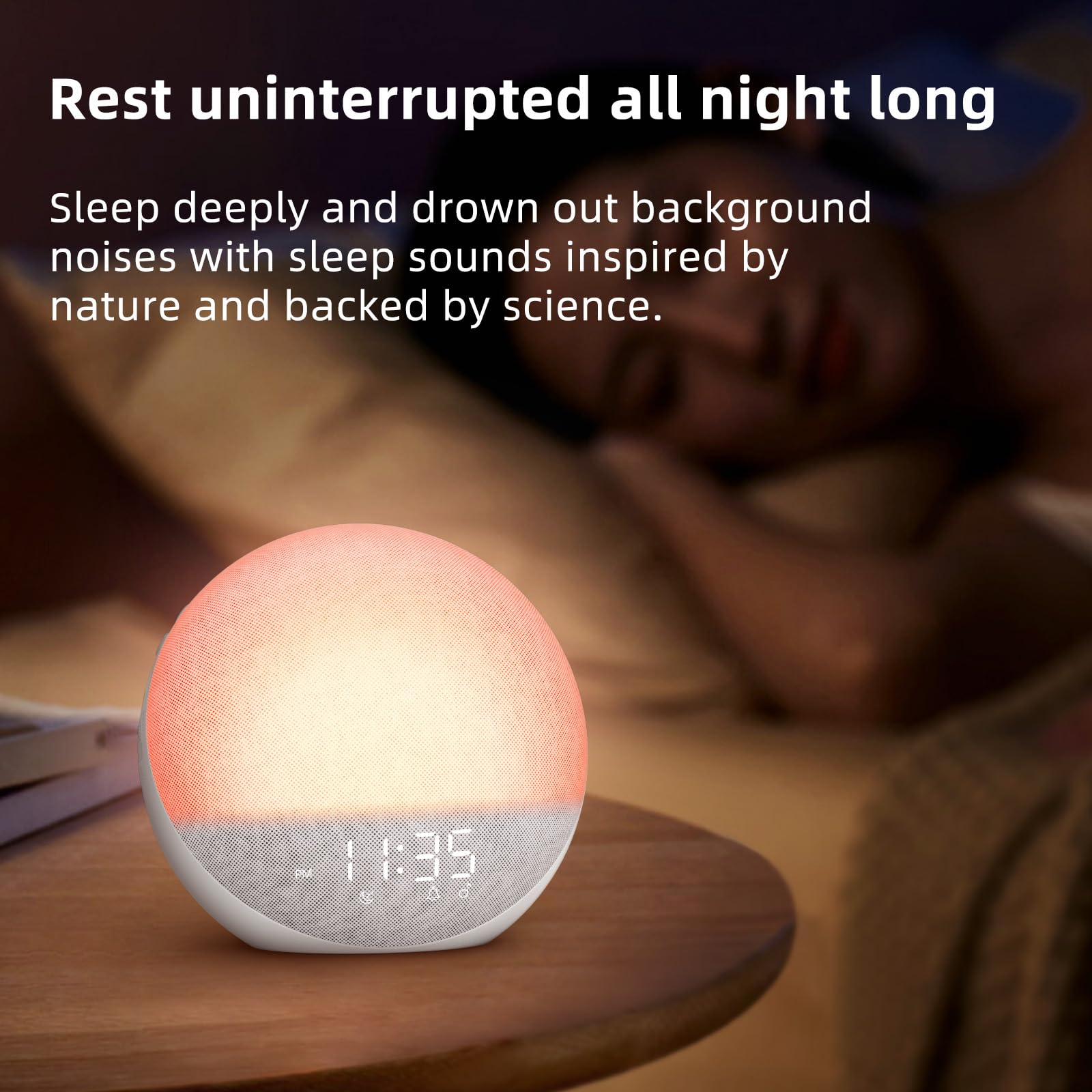 Sunrise Alarm Clock White Noise Machine: Natural Wake Up Light - Dimmable Clock with Bluetooth Speaker for Bedroom - 25 Sleep Sounds for Baby Adults Kids Putty