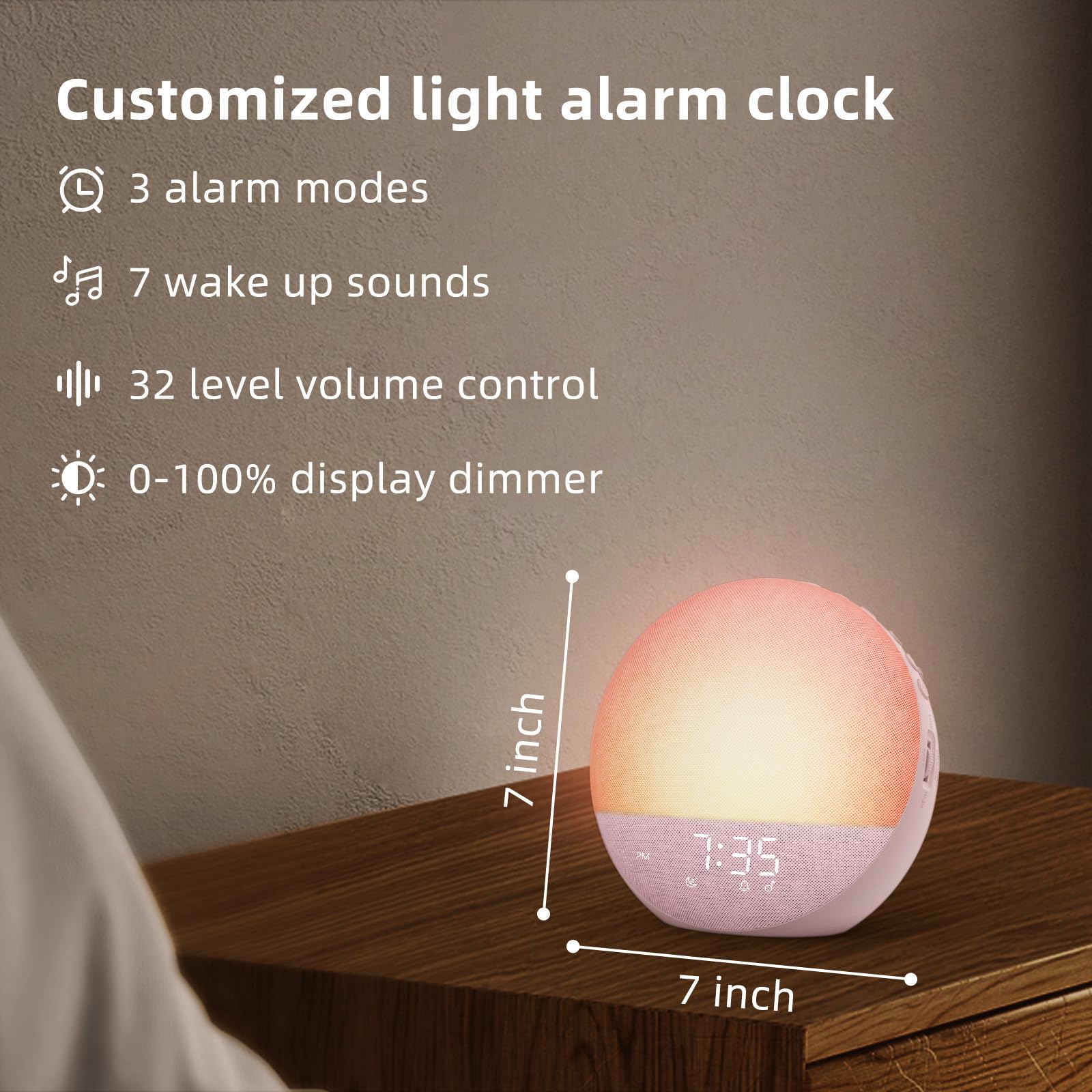 Sunrise Alarm Clock White Noise Machine: Natural Wake Up Light - Dimmable Clock with Bluetooth Speaker for Bedroom - 25 Sleep Sounds for Baby Adults Kids Putty