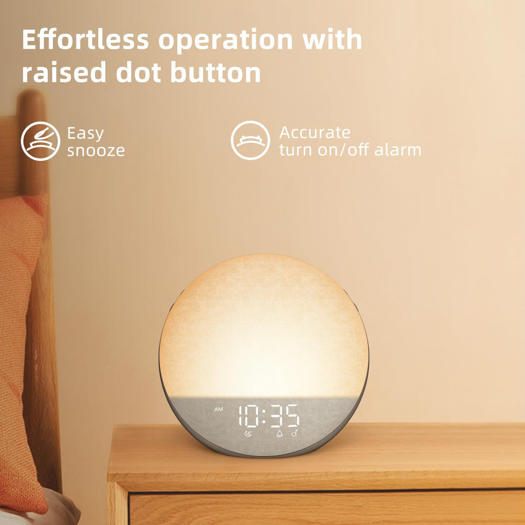 Sunrise Alarm Clock White Noise Machine: Natural Wake Up Light - Dimmable Clock with Bluetooth Speaker for Bedroom - 25 Sleep Sounds for Baby Adults Kids Putty