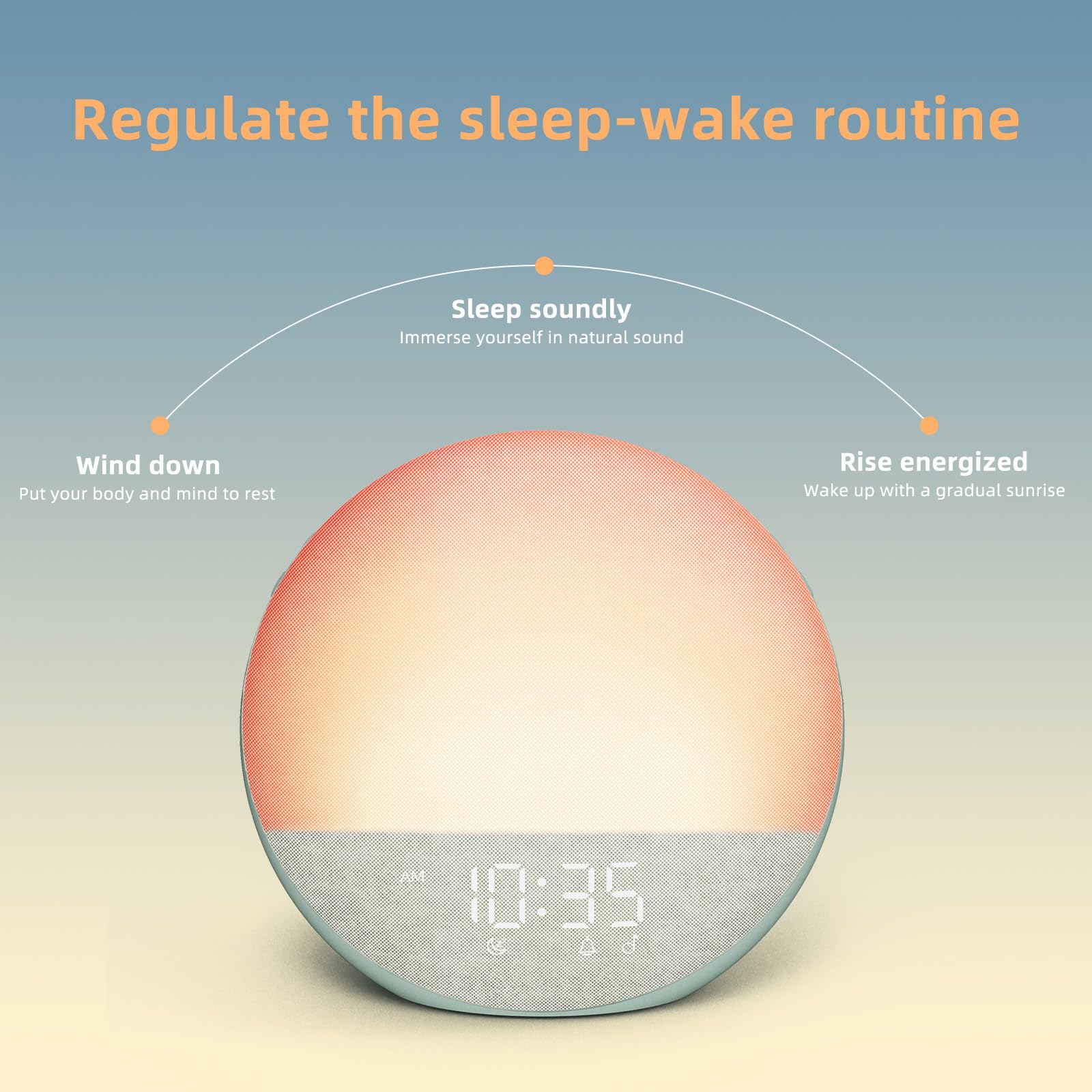 Sunrise Alarm Clock White Noise Machine: Natural Wake Up Light - Dimmable Clock with Bluetooth Speaker for Bedroom - 25 Sleep Sounds for Baby Adults Kids Putty