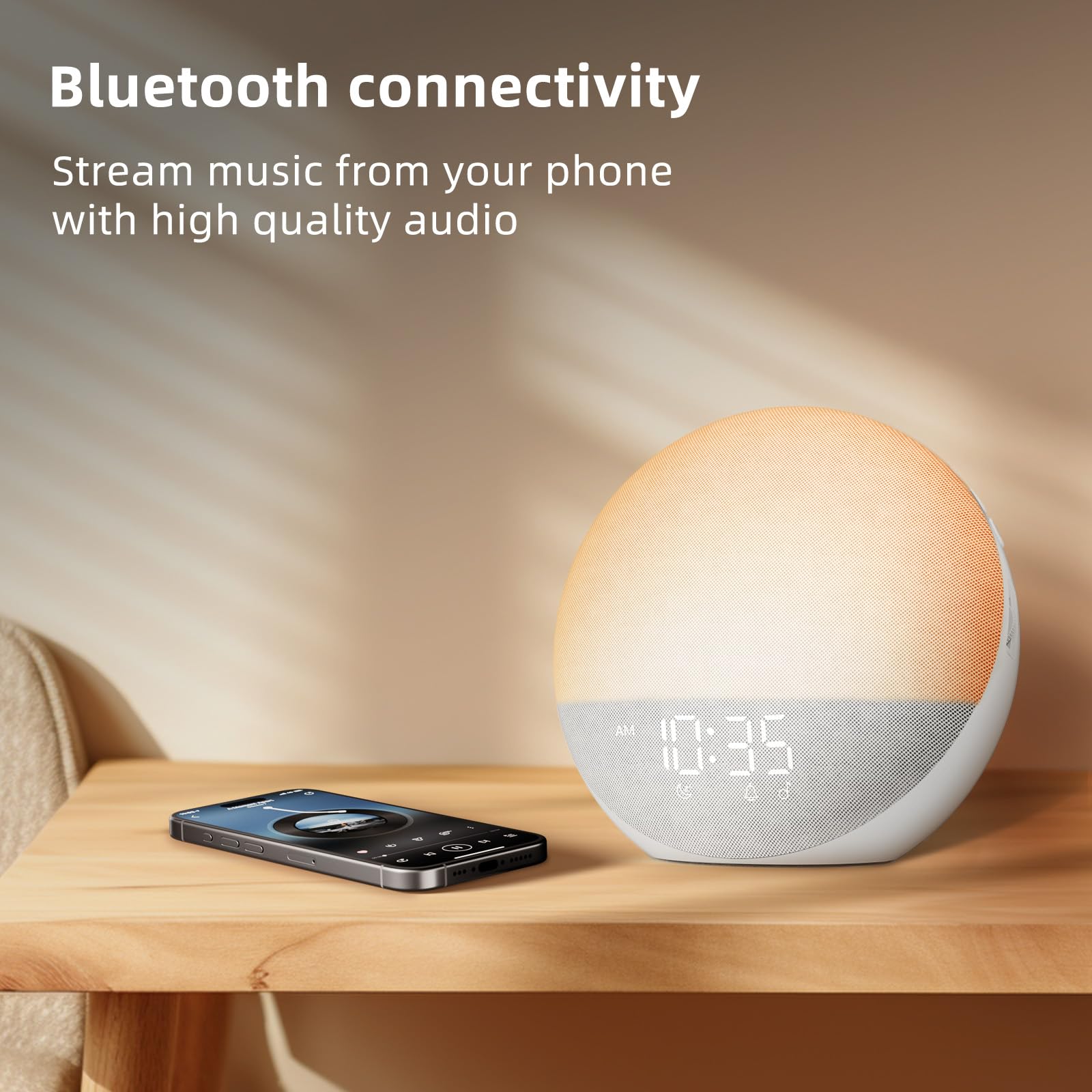 Sunrise Alarm Clock White Noise Machine: Natural Wake Up Light - Dimmable Clock with Bluetooth Speaker for Bedroom - 25 Sleep Sounds for Baby Adults Kids Putty