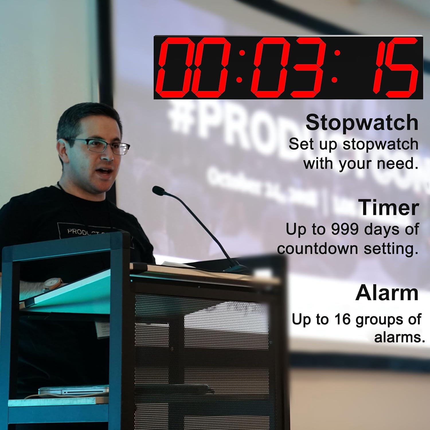 CHKOSDA Digital Wall Clock, Oversize Led Digital Clock Large Display with Auto Dimmer, Huge Countdown Timer with Remote Control, 27" Wide Display, 6 Digits, Wall Mount, Date and Temperature(Ice Blue)