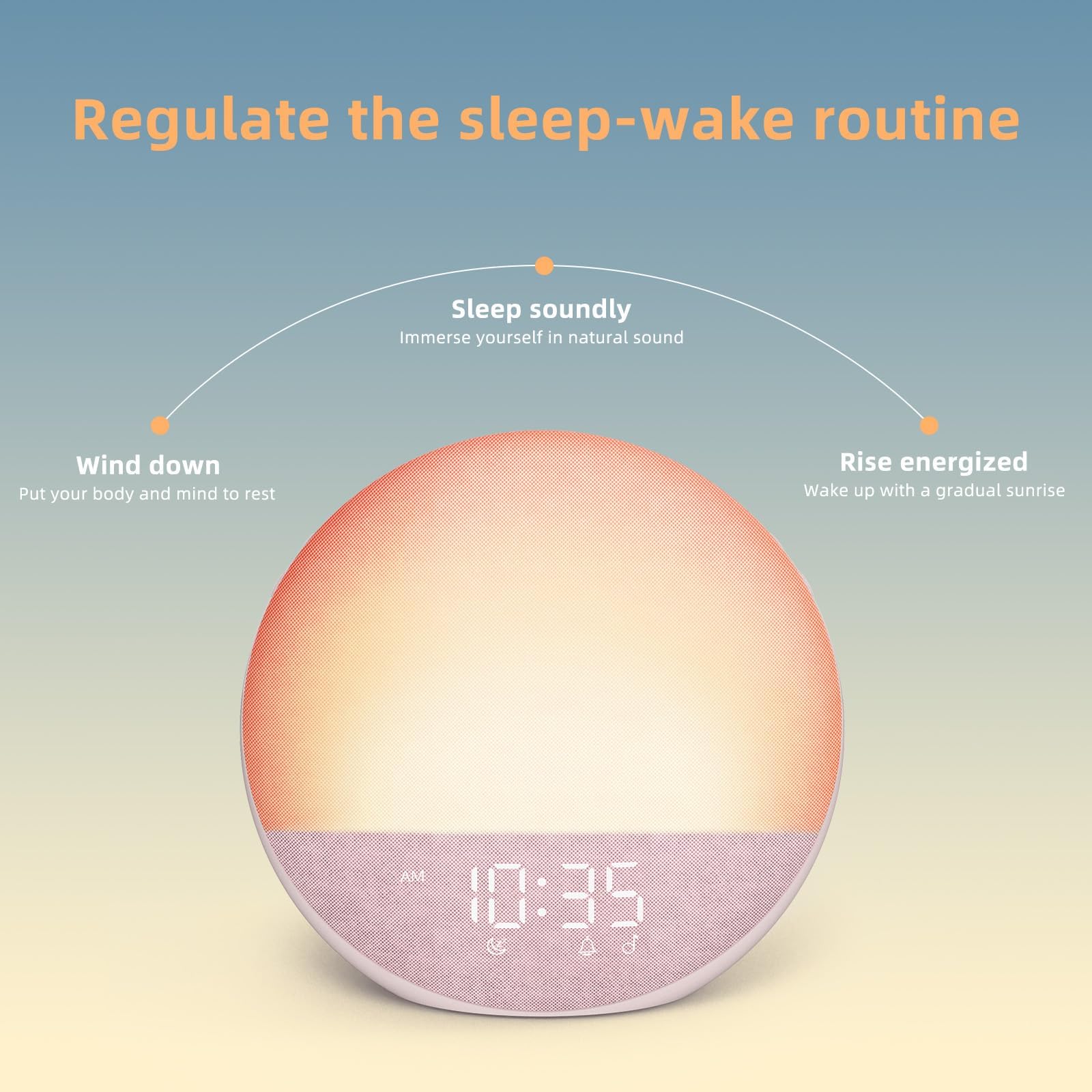 Sunrise Alarm Clock White Noise Machine: Natural Wake Up Light - Dimmable Clock with Bluetooth Speaker for Bedroom - 25 Sleep Sounds for Baby Adults Kids Putty