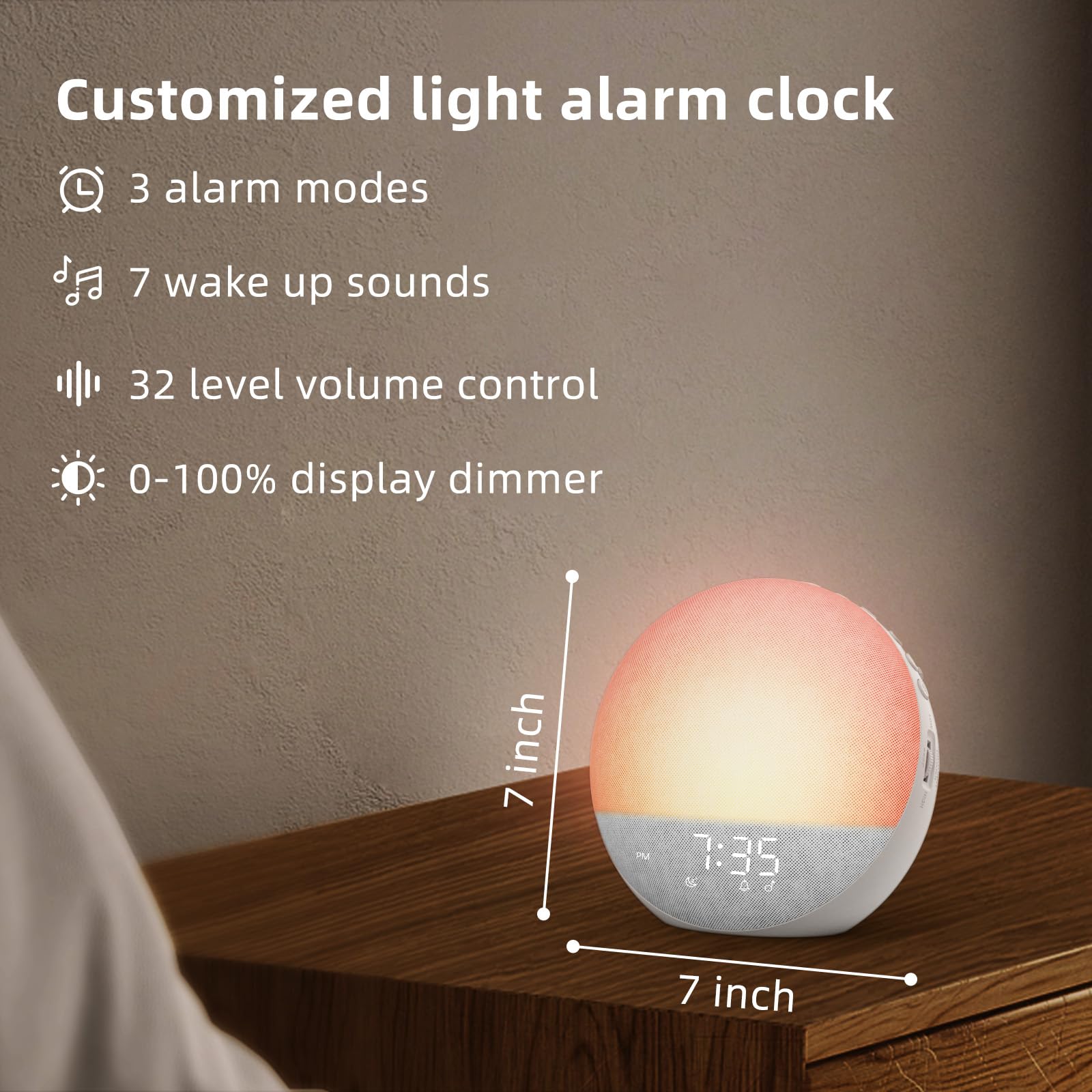 Sunrise Alarm Clock White Noise Machine: Natural Wake Up Light - Dimmable Clock with Bluetooth Speaker for Bedroom - 25 Sleep Sounds for Baby Adults Kids Putty