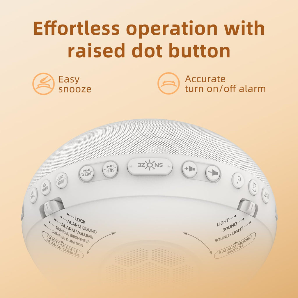 Sunrise Alarm Clock White Noise Machine: Natural Wake Up Light - Dimmable Clock with Bluetooth Speaker for Bedroom - 25 Sleep Sounds for Baby Adults Kids Putty