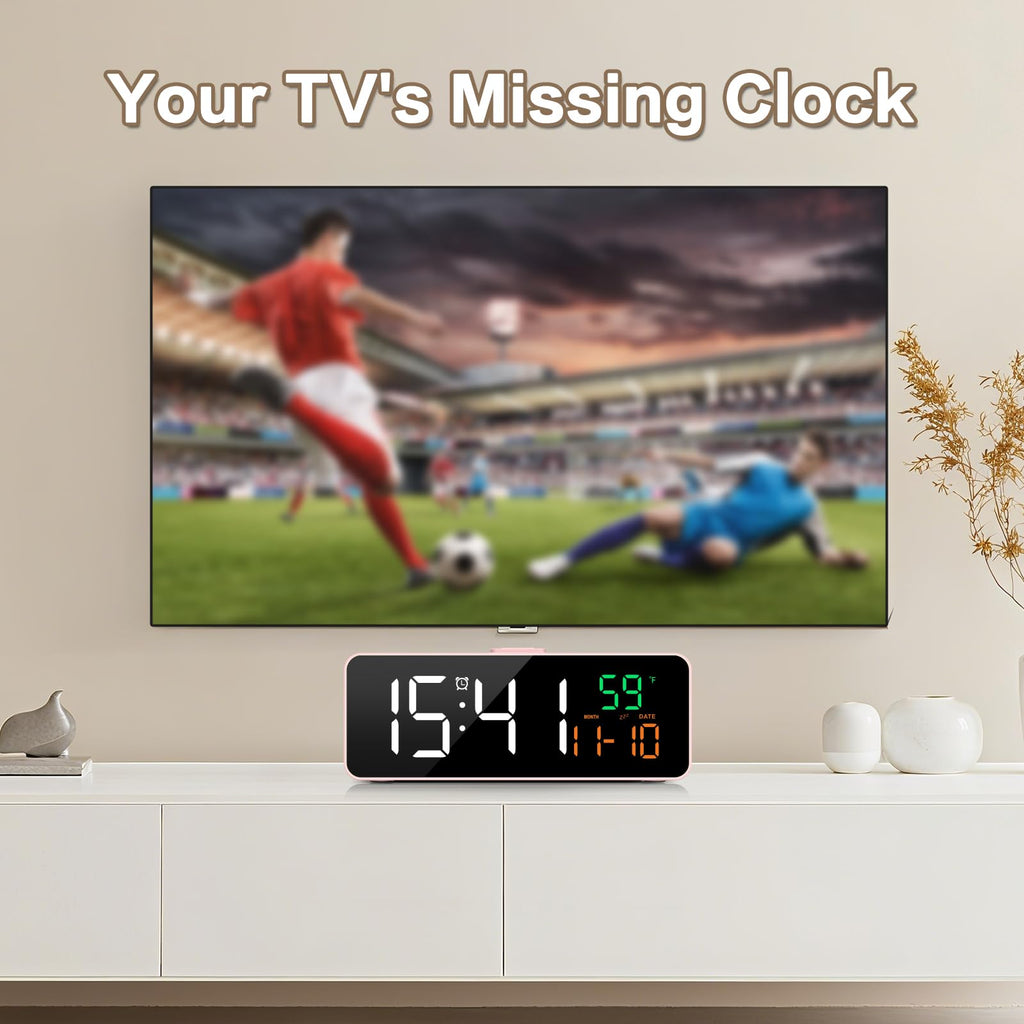 Netzu 3-in-1 Digital Clocks for Living Room with Temperature, Date & Time Display - 4 Levels Birghtness, 3 Volumes, Small & Compact Plug-in Alarm Clock for Bedroom, Office (Black)