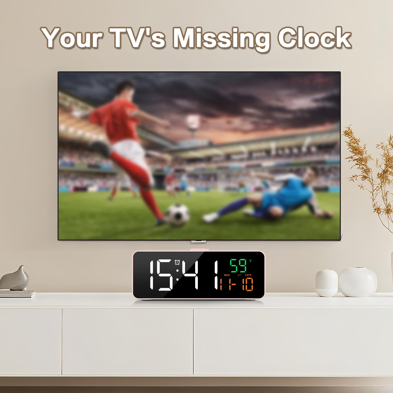 Netzu 3-in-1 Digital Clocks for Living Room with Temperature, Date & Time Display - 4 Levels Birghtness, 3 Volumes, Small & Compact Plug-in Alarm Clock for Bedroom, Office (Black)