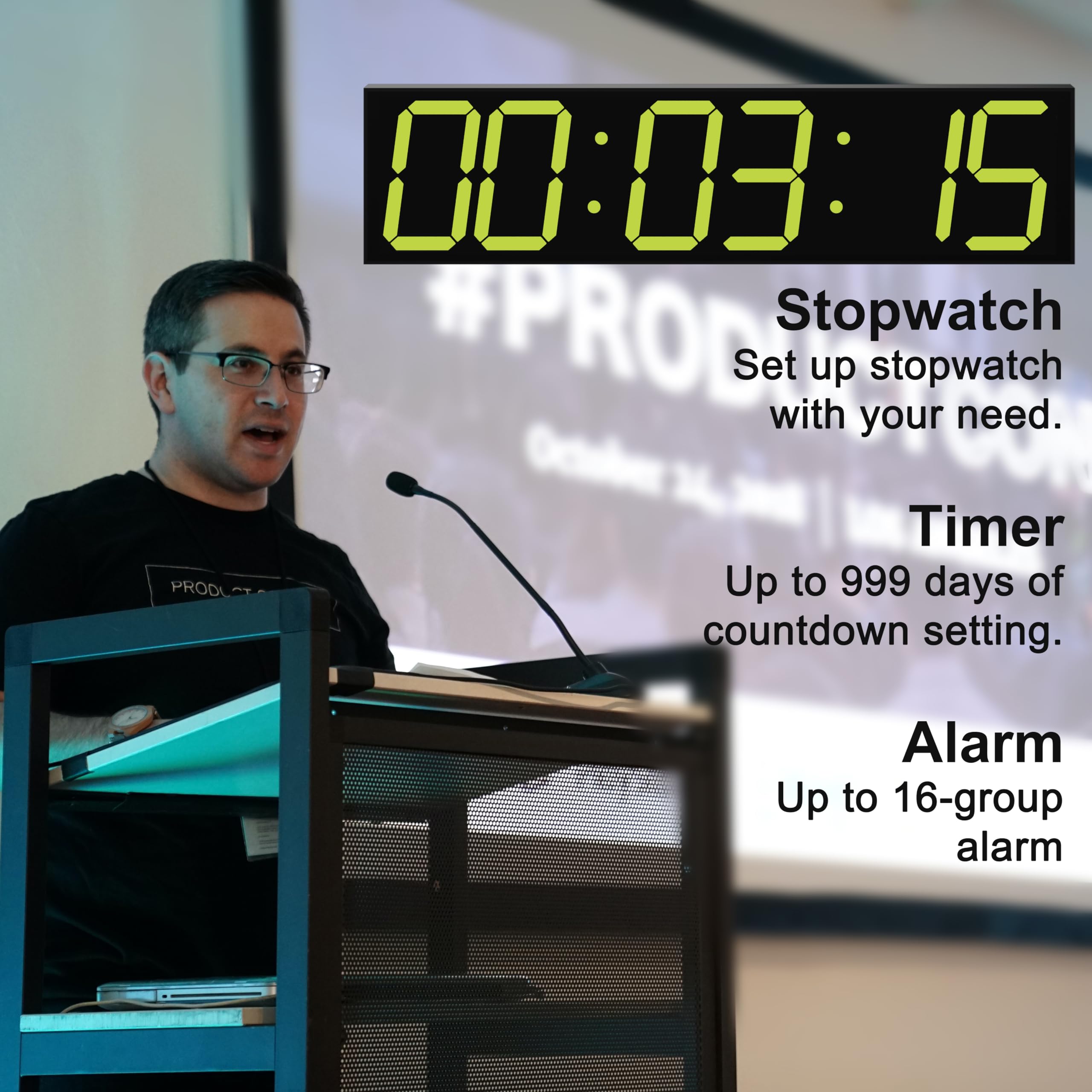 CHKOSDA Digital Wall Clock, Oversize Led Digital Clock Large Display with Auto Dimmer, Huge Countdown Timer with Remote Control, 27" Wide Display, 6 Digits, Wall Mount, Date and Temperature(Ice Blue)
